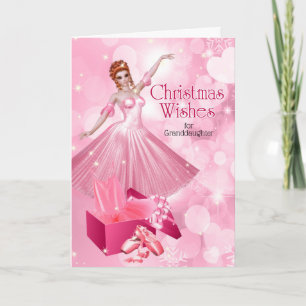 for Young Granddaughter Pink Christmas Ballerina Holiday Card