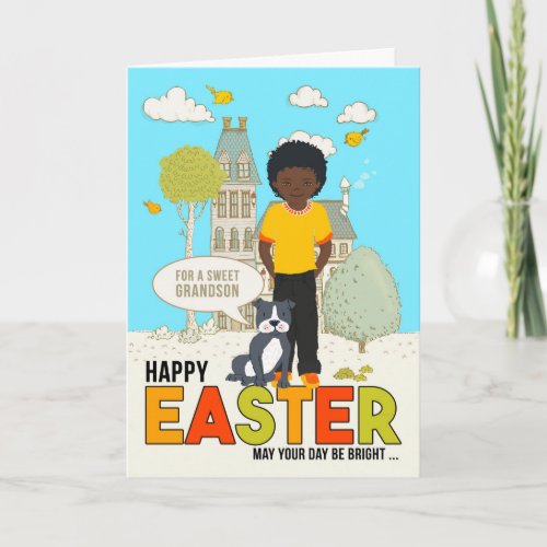 for Young Grandson African American Boy Easter Card