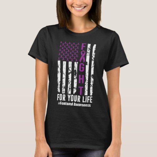 For Your Life Overdose Awareness Purple Ribbon Fla T_Shirt
