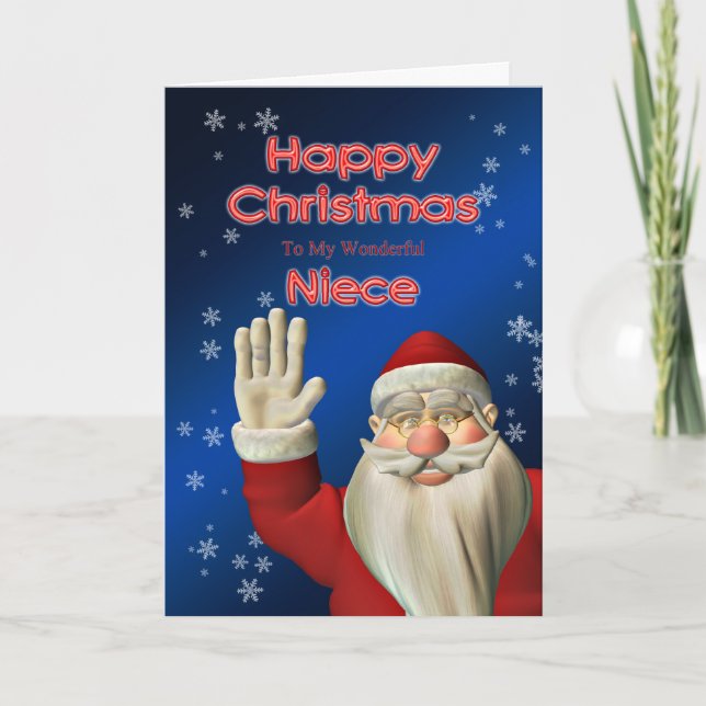 For your niece, a Santa waving Christmas card (Front)