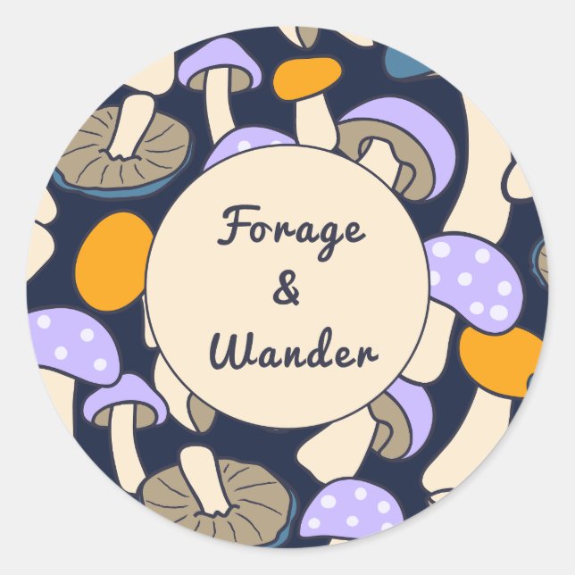 Forage & Wander Retro Pattern Midnight Forest Classic Round Sticker (Front)