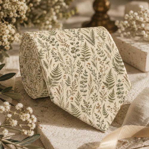 Foraged Forest Fern & Mushroom Neck Tie