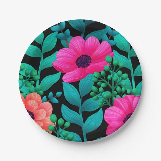 Foral And Glamour Seamless Pattern Natural Spring  Paper Plates (Front)