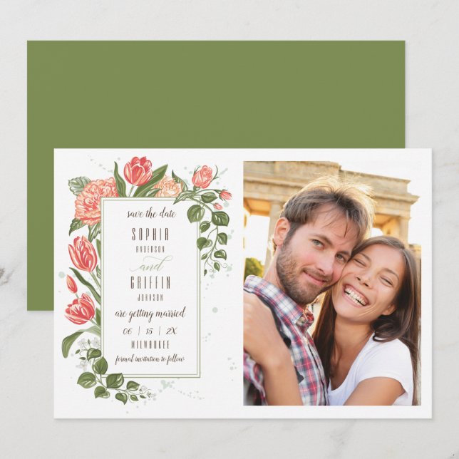 Foral Embrace Save the Date Photo Card (Front/Back)