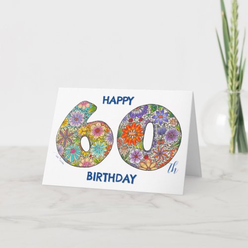 Foral Number Birthday Card _ Happy 60th Birthday 