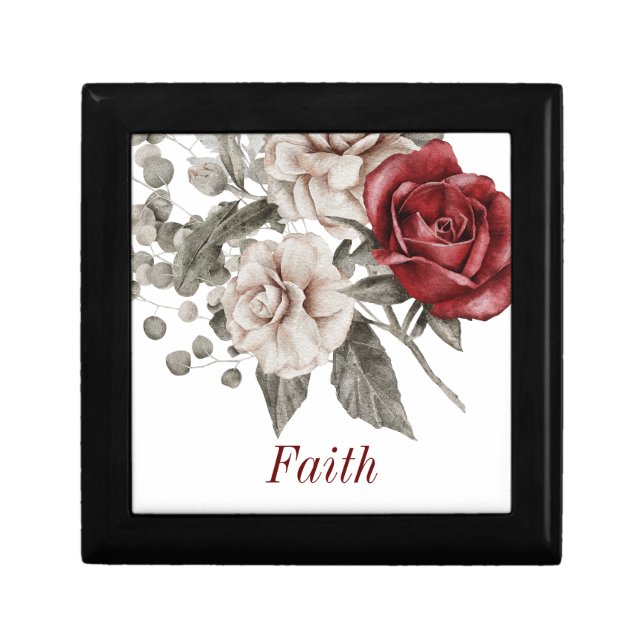 Foral Personalized Wooden Jewelry Keepsake Box (Front)