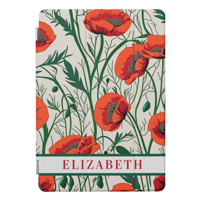 Foral Red Poppy August Birth Flower Name iPad Pro Cover (Front)