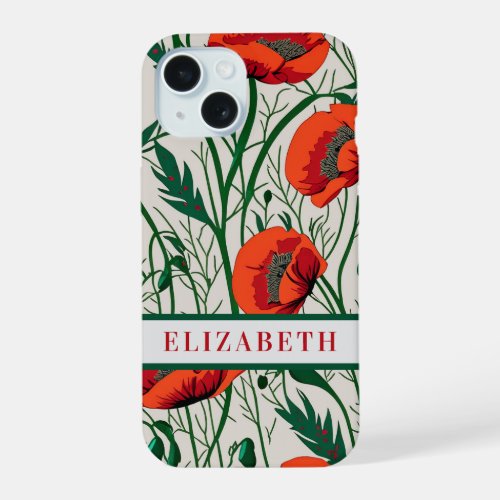 Foral Red Poppy August Birth Flower Name iPhone 15 Case
