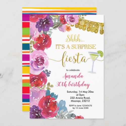 Foral Surprise Fiesta Birthday Invitation