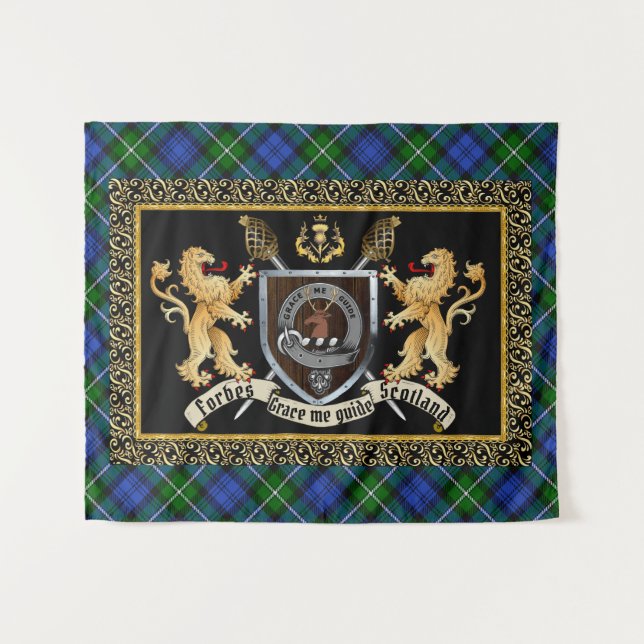 Forbes Clan Badge & Motto w/Lions   Tapestry (Front (Horizontal))