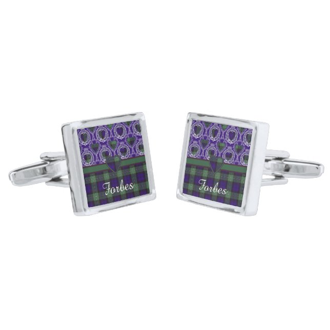 Forbes clan Plaid Scottish tartan Silver Cufflinks (Angled)