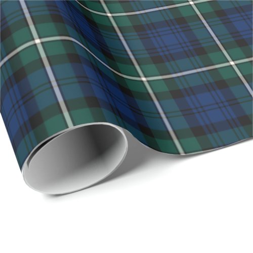 Forbes Clan Tartan Green and Blue Scottish Plaid Wrapping Paper