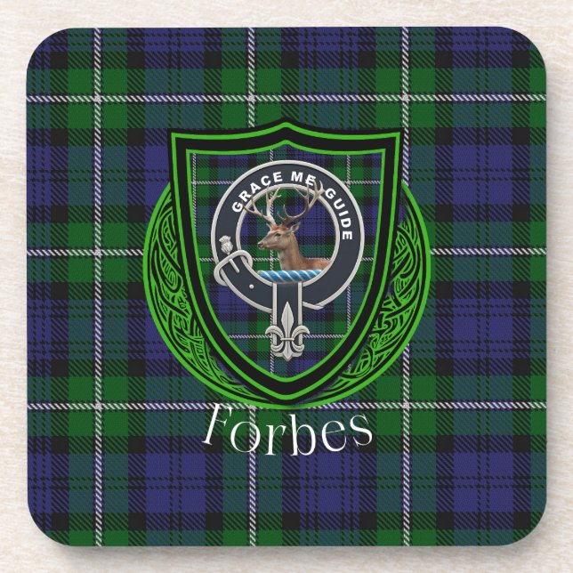 Forbes Scottish Clan Tartan & Crest Beverage Coaster (Front)