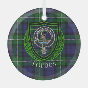 Forbes Scottish Clan Tartan & Crest Glass Ornament