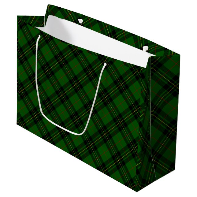 Forbes tartan green black plaid large gift bag (Front Angled)