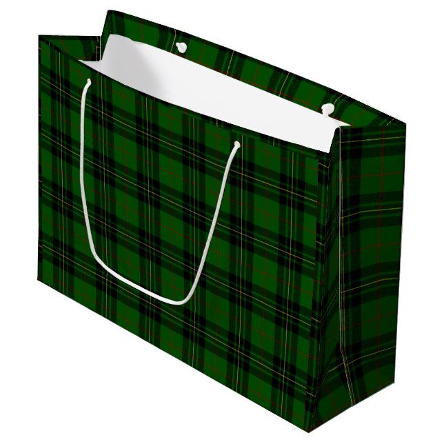 Forbes tartan green black plaid large gift bag (Front Angled)
