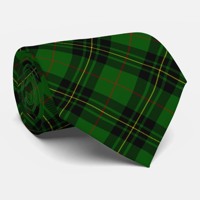 Forbes tartan green black plaid neck tie (Rolled)