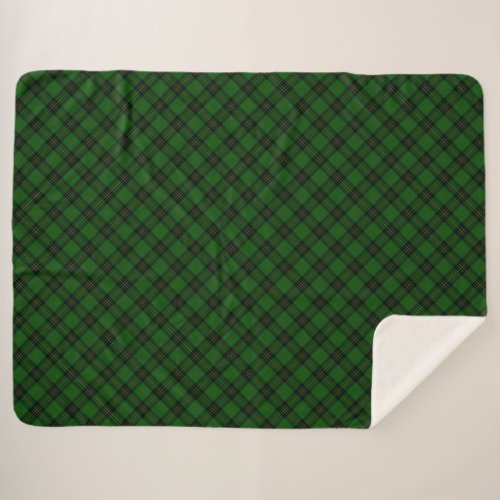 Forbes tartan green black plaid sherpa blanket