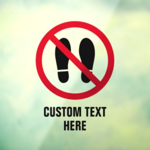 Forbidden foot steps no shoes sign window cling