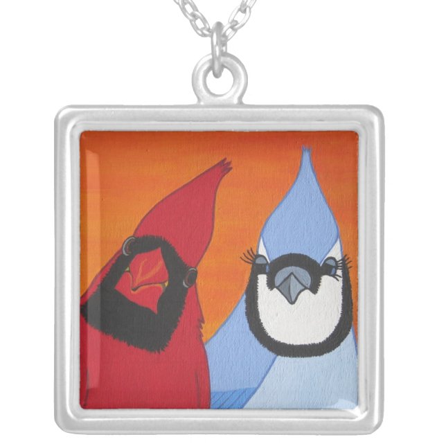 Forbidden Love Cardinal and Blue Jay Necklace (Front)