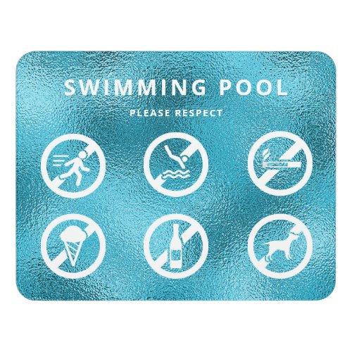 Forbidden symbols swimming pool blue metal  door sign