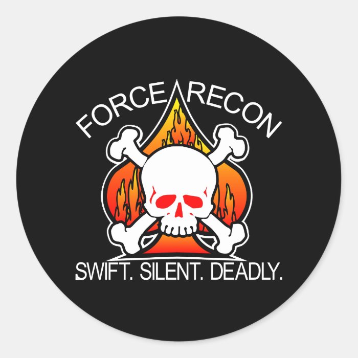 Force Recon Skull Black Round Stickers