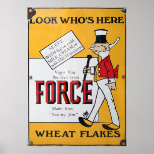 Force Wheat Flakes, vintage enamel sign. Poster