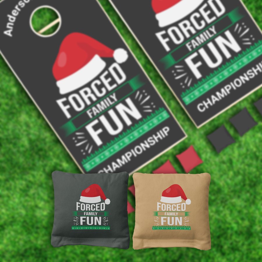 Forced Family Fun Christmas Humor Cornhole Bags