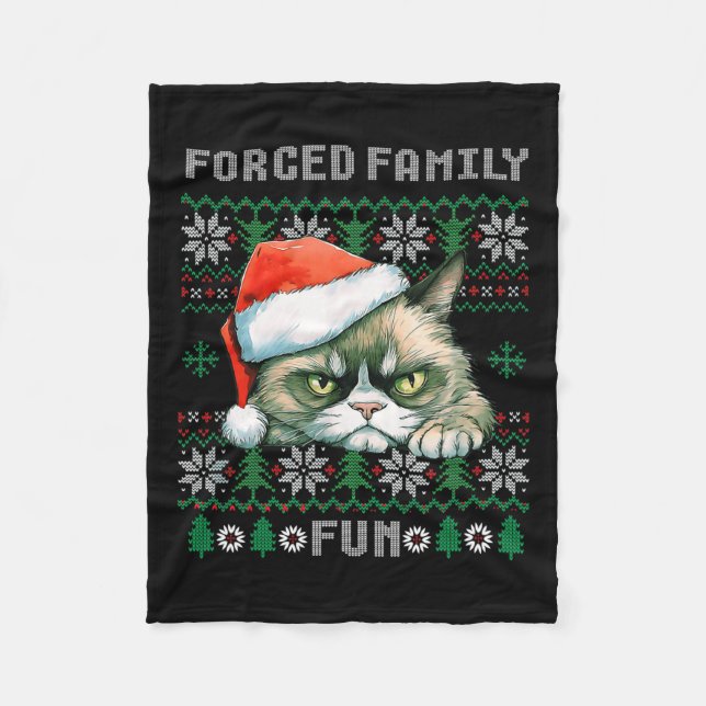 Forced Family Xmas Fun Funny Cat Lover Men Women C Fleece Blanket (Front)