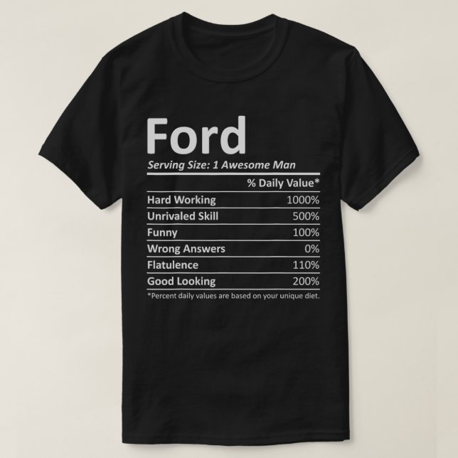 FORD Nutrition Funny Birthday Personalized Name Gi T-Shirt (Design Front)