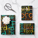 Ford Wrapping Paper Sheets<br><div class="desc">Ford. Show and wear this popular beautiful male first name designed as colorful wordcloud made of horizontal and vertical cursive hand lettering typography in different sizes and adorable fresh colors. Wear your positive american name or show the world whom you love or adore. Merch with this soft text artwork is...</div>