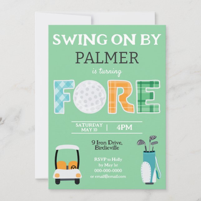 Fore, 4th Birthday Swing On By Party Invitation (Front)