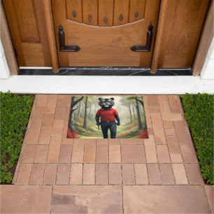 "Fore! A Black Tiger Playing Golf in the Woods" Doormat