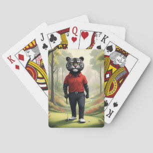 "Fore! A Black Tiger Playing Golf in the Woods" Poker Cards