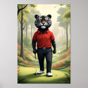 "Fore! A Black Tiger Playing Golf in the Woods" Poster