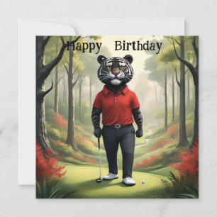 Fore: A Tiger Playing Golf, Flat Birthday Card