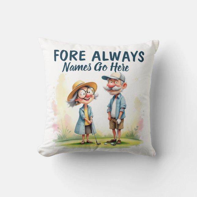 Fore Always Golf Couple Throw Pillow (Front)