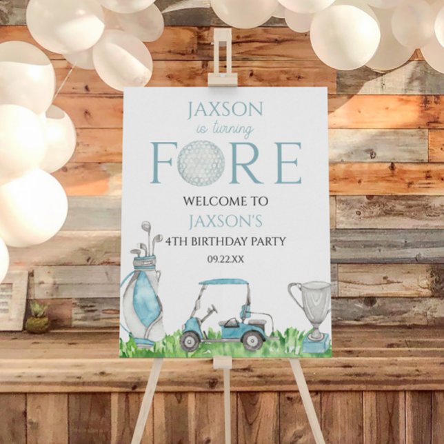 Fore Blue Golf 4th Birthday Party Welcome Sign (Creator Uploaded)