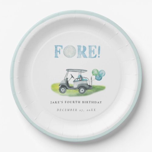 FORE Blue Mini Golf Birthday Paper Plates
