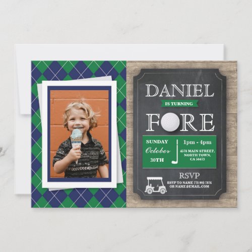 FORE Four Golf Golfing 4th Birthday Party Photo Invitation