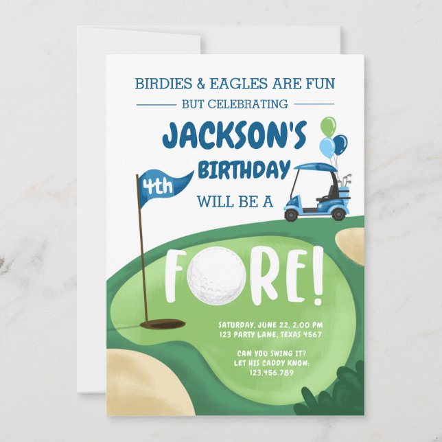 FORE Golf Boy Fourth Birthday Par-Tee Golfing Four Invitation (Front)