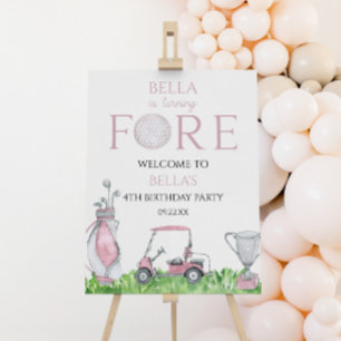 Fore Pink Golf 4t Birthday Party Welcome Sign