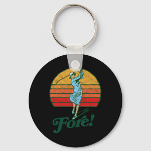 Fore! Vintage Female Golf Retro Funny Woman Golfer Keychain