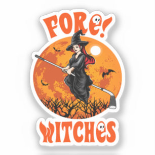 Fore! Witches Golf Stick Witch Riding Halloween Sticker