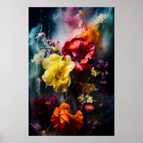 Foreboding Color Flowers Poster