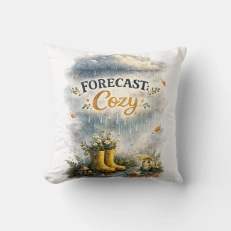 Forecast Cozy Rainy Day Cottagecore Design Throw Pillow