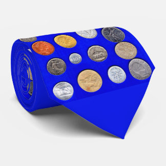 foreign coins print neck tie