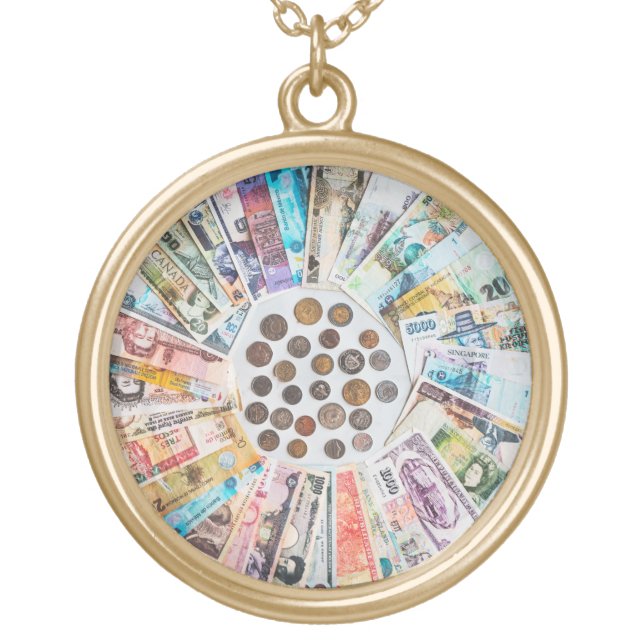 Foreign currency money colorful gold plated necklace (Front)