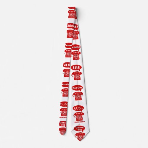 Foreign Language greetings telephone pattern Neck Tie