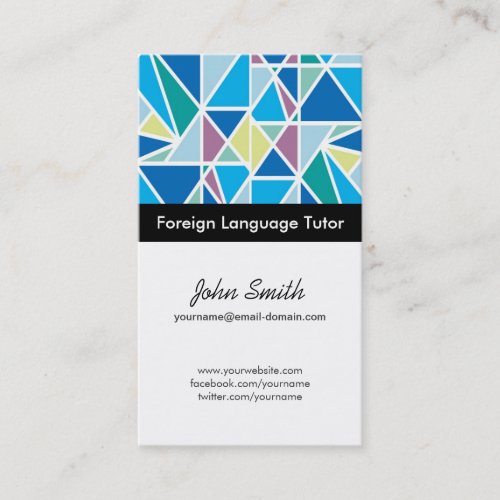 Foreign Language Tutor _ Blue Abstract Geometry Business Card